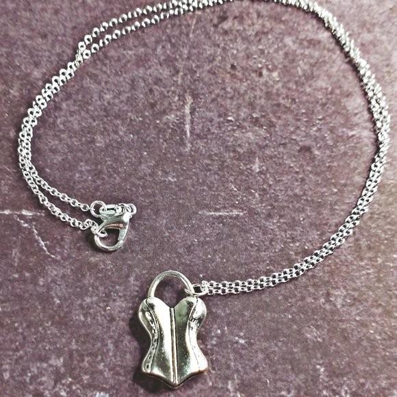 Silver 3D Corset Bust Necklace - Picture 3 of 3